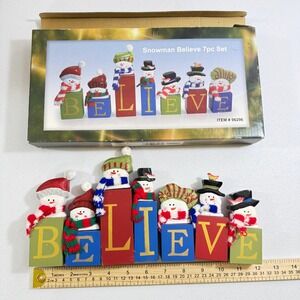 VTG Young Inc Snowman Believe 7pc Set Christmas Decor Tabletop Shelf Accent 2006